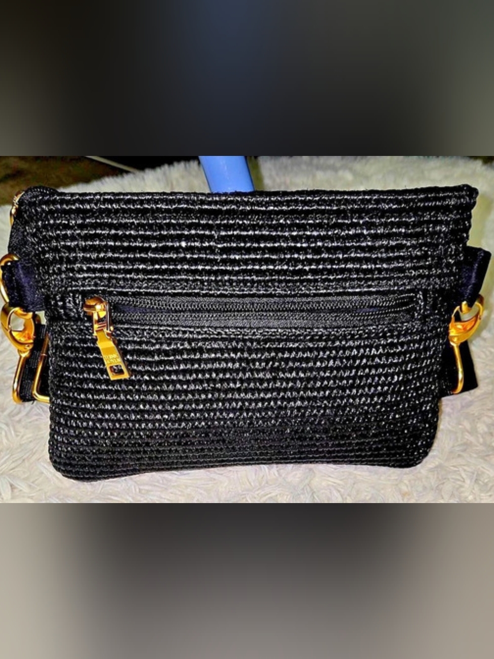 Think Royln RAFFIA Bum Bag Black Crossbody Bag